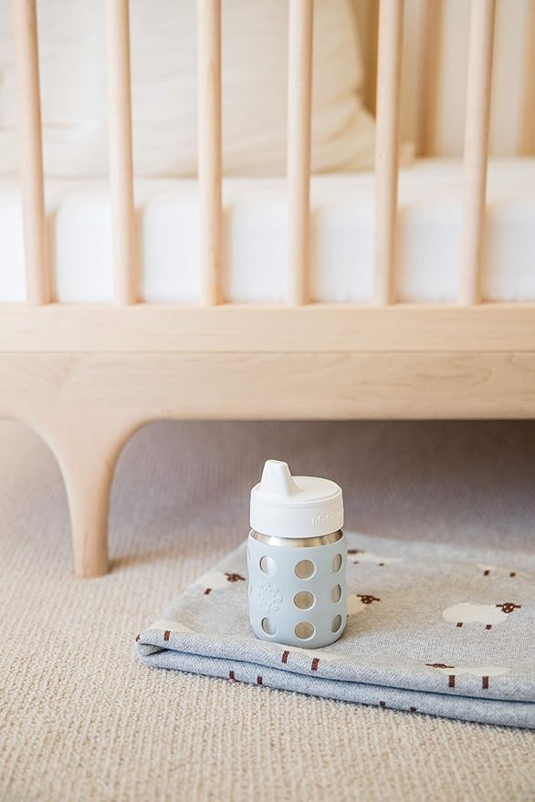 Lifefactory 8-Ounce Stainless-Steel Vacuum-Insulated Wide-Neck Baby Bottle with Hard Sippy, Stone Gray, LS2221WCG4