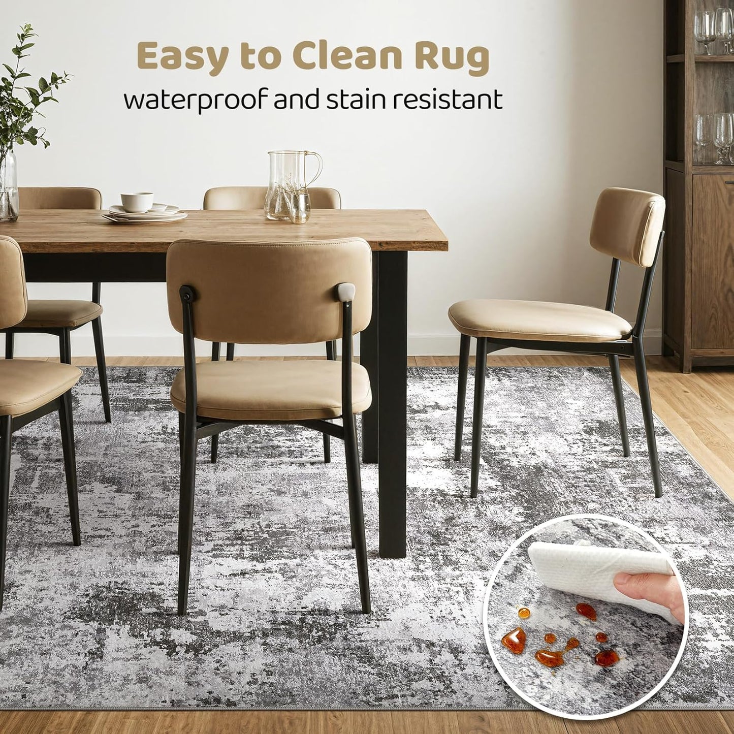 7x9 Area Rug Living Room: Machine Washable Large Abstract Modern Soft Rugs Stain Resistant Indoor Floor Non Slip Accent Carpet for Bedroom Nursery Playroom Office Dining Room Dorm Home- Black Grey