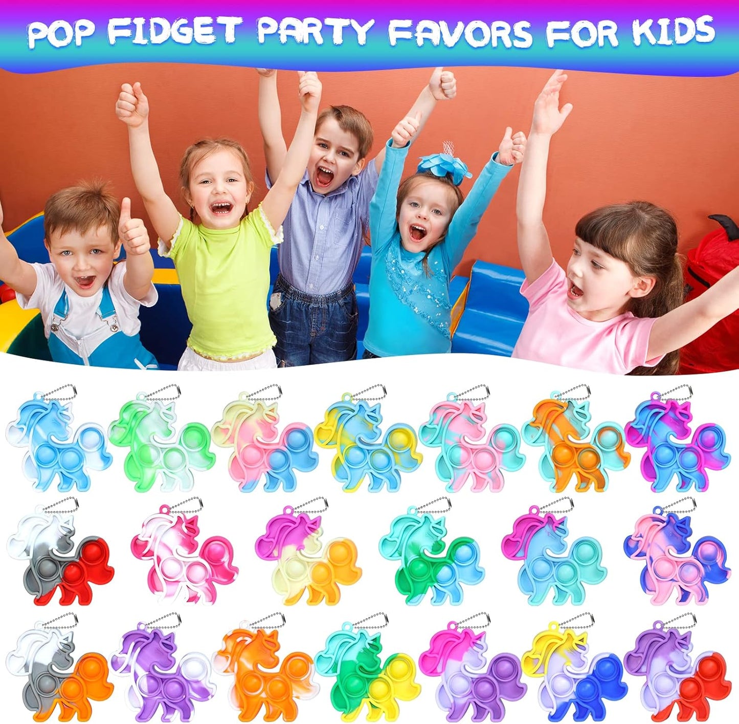 Pop Fidget Toys Bulk Its Unicorns Party Favors for Kids Mini Pop Keychain It Fidget Toy Pack Fidgets for Classroom Prizes for Kids Students Birthday Goodie Bag Stuffers Unicorns Gifts for Girls 20PCS