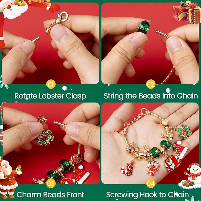 Christmas Advent Calendar Bracelets 2025 for 24 Days Xmas Countdown Calendar DIY Jewelry Making Kit Gift 22 Charm Beads 2 Bracelets for Women