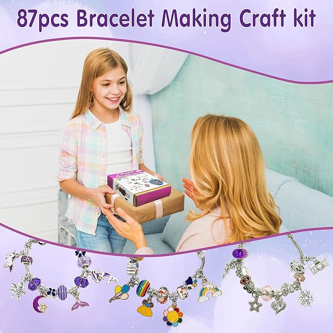 OMTOFUEN Charm Jewelry Making Kit, Create Your Own Bracelets, Necklaces, Earrings,Crafts Gifts Set for Arts and Crafts,5-12girls