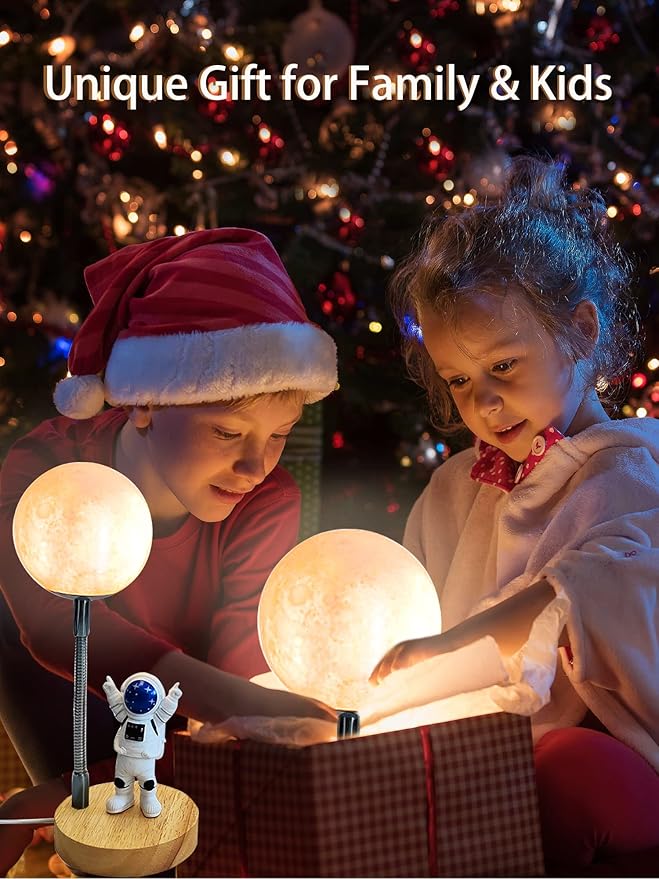 WLHONG Moon Lamp for Kids,Space Buddy Lights with 7 Color Astronaut Night Light,USB Powered and Button Control 3D Moon Table Lamp,Perfect for Bedroom,Nursery and Space-Themed Parties (Moon)