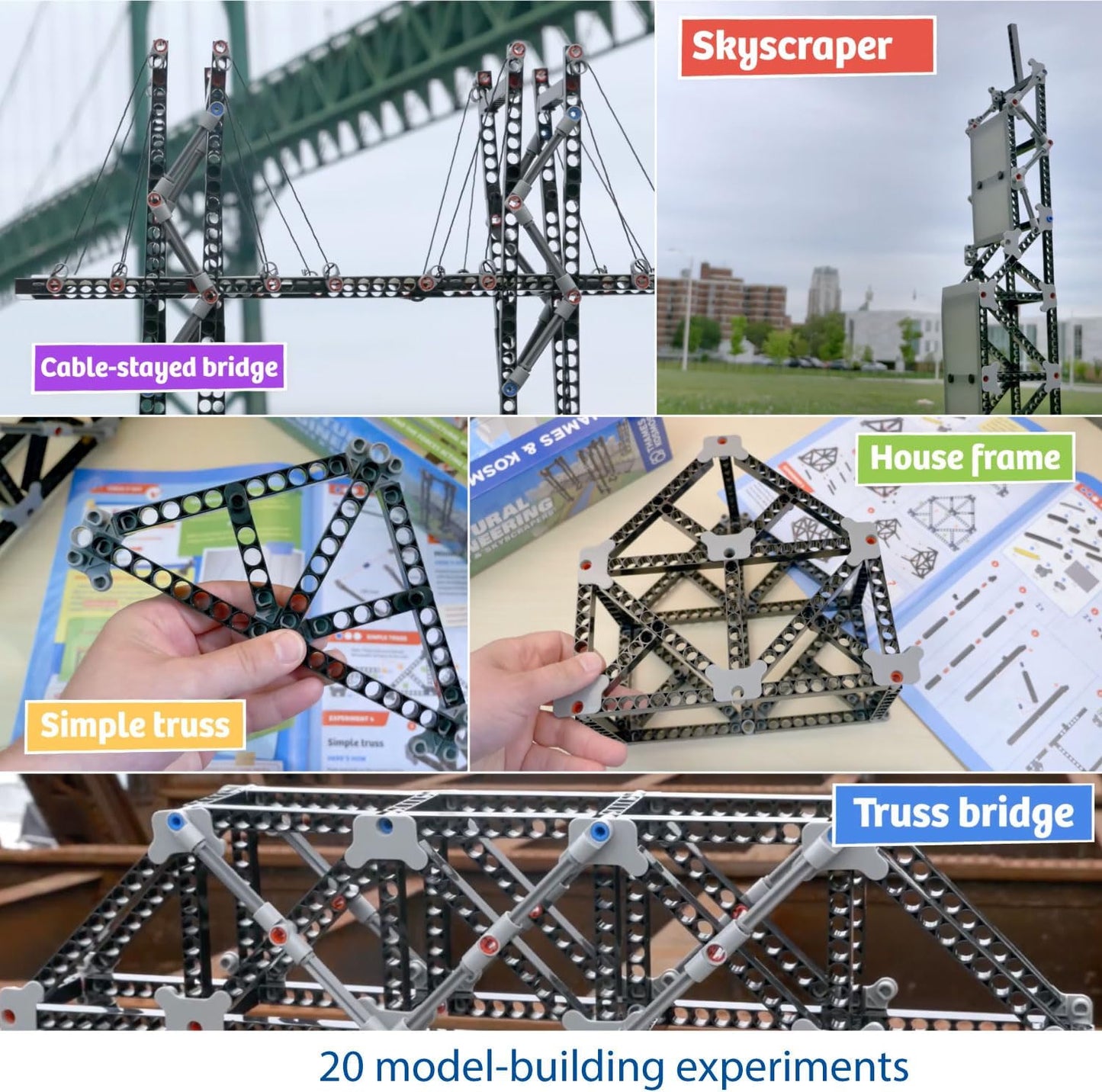 Thames & Kosmos Structural Engineering: Bridges & Skyscrapers | Science & Engineering Kit | Build 20 Models | Learn about Force, Load, Compression, Tension | Parents' Choice Gold Award Winner, Blue