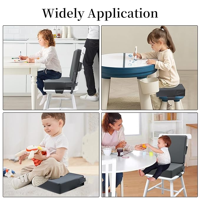 Booster Seat for Dining Table, PU Anti-Scratch Easy Cleaning Kids Toddler Booster Seat for Table, Portable Travel Increasing Cushion for Chair - Dark Grey