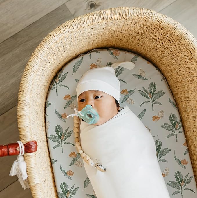 Stretch Fitted Bassinet Sheet Set BROLEX 2 Pack Cradle Sheets for Bassinet Pad/Mattress,Unisex Boys Girls,Ultra Soft,Giraffe Leaf