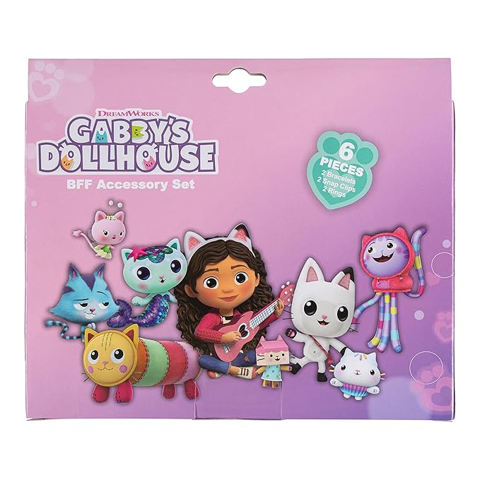 LUV HER Gabby's Dollhouse Girls BFF 6 Piece Toy Jewelry Box Set with 2 Rings, 2 Bead Bracelets and Snap Hair Clips Ages 3+