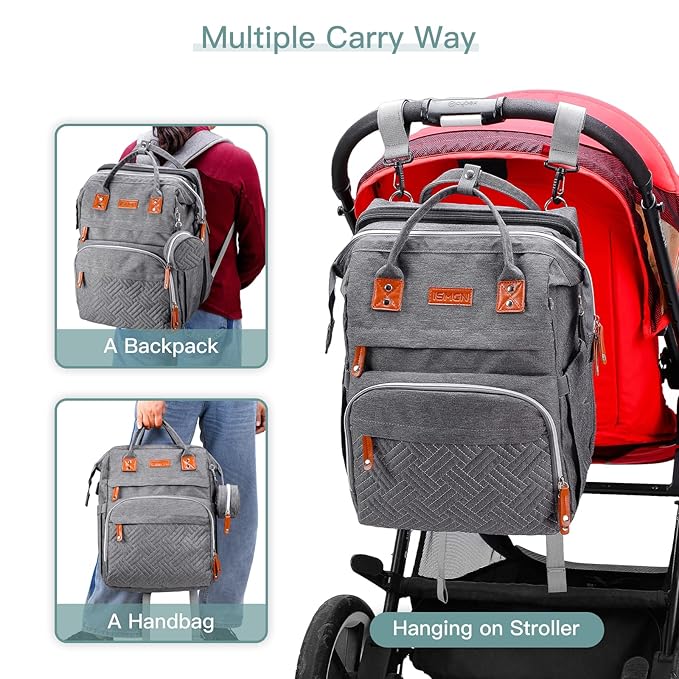 Diaper Bag Backpack with Changing Station, Extra Large Diaper Bag, Multifunctional Diaper Bag, Baby Bag, Deep Gray