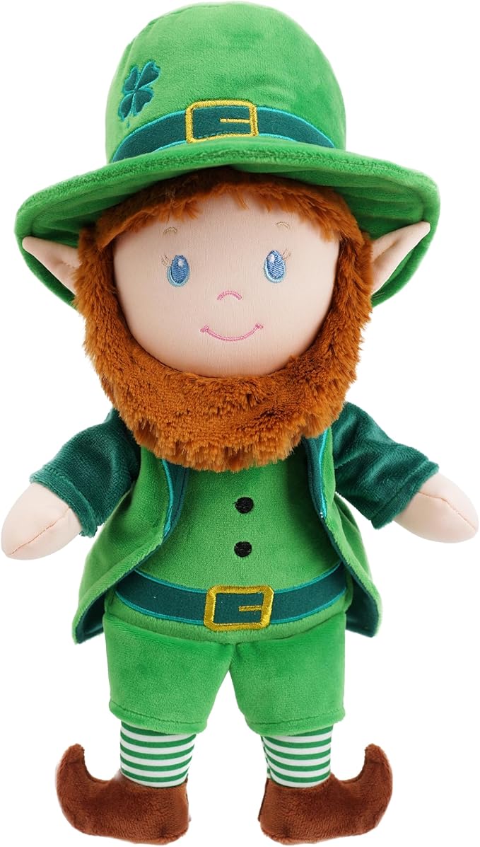 June Garden 15" Soft Dolly Ben - Saint Patrick's Day Style with Green Outfit & Red Beard - Soft, Cuddly Toy for Kids & Toddlers