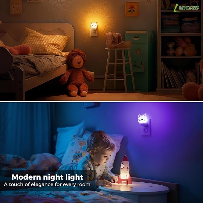 L LOHAS LED Plug in Night Light for Kids, 3D Cute Cat Night Lights with Dusk to Dawn Sensor, RGB+Soft White 3000K Cat Night Light, Christmas Birthday Gift Nightlight for Kids, Room Decor