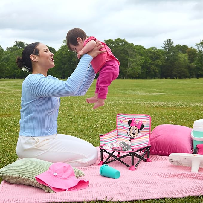 Bright Starts Disney Minnie Mouse Pop 'N Sit Portable Booster, Indoor/Outdoor Use, Floor Seat with Feeding Tray, 6 Mos - 3 Yrs