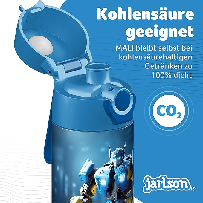 Jarlson® Mali Children's Water Bottle, Thermal Stainless Steel Water Bottle, BPA-Free, Leak-Proof, Children's Bottle with Chug Lid, Bottle for School, Nursery (Robot Blue, 12 oz)