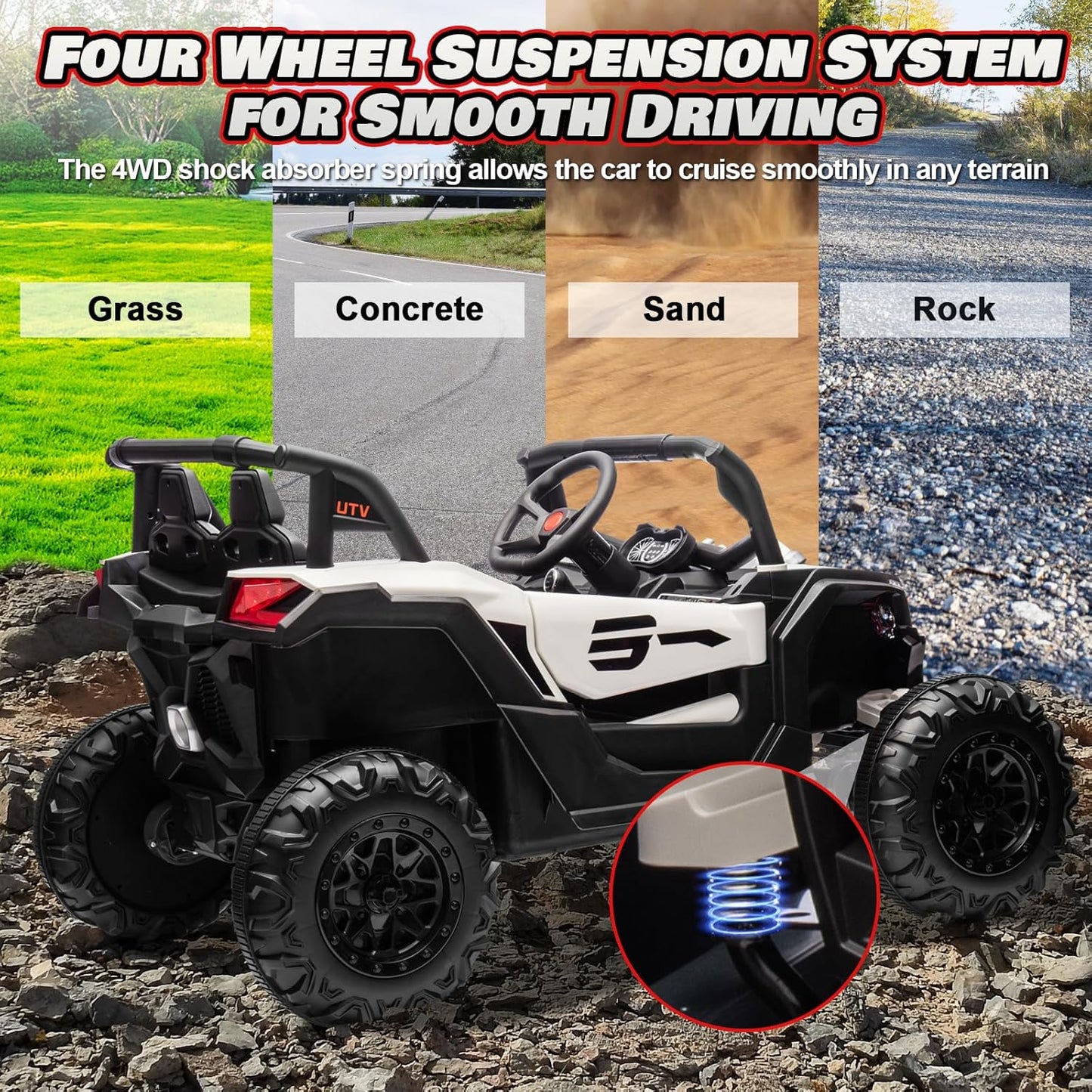 Electric Car for Kids, JOYRACER 24V Ride on Car Battery Powered Off-Road UTV w/Remote Control, 3 Speeds, 4x150W Powerful Motors, 18" Seat, Bluetooth, MP3, Electric Vehicles with Big Pull Bow