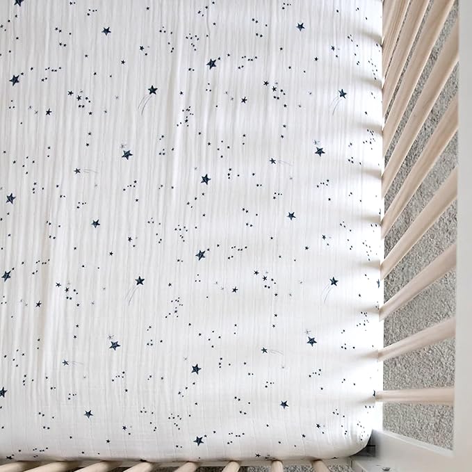Little Unicorn Premium Crib Sheet | Breathable & Super-Soft Muslin Fabric (Shooting Stars)