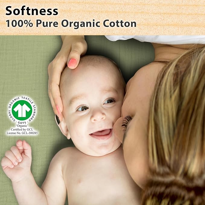 3-Pack Organic Muslin Bassinet Fitted Sheets, Compatible with Halo, Snoo, Graco, Dream On Me, Delta, and Other Standard Size Bassinets - Fits Oval, Hourglass, & Rectangle Shapes (32 x 16 x 4 Inches)