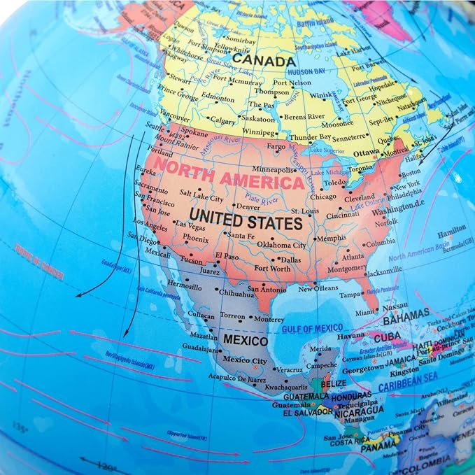 Juvale World Globe for Kids - 8-Inch, Multicolor with Plastic Stand - Educational Desk Globe with World Map for Kids & Classroom Decor