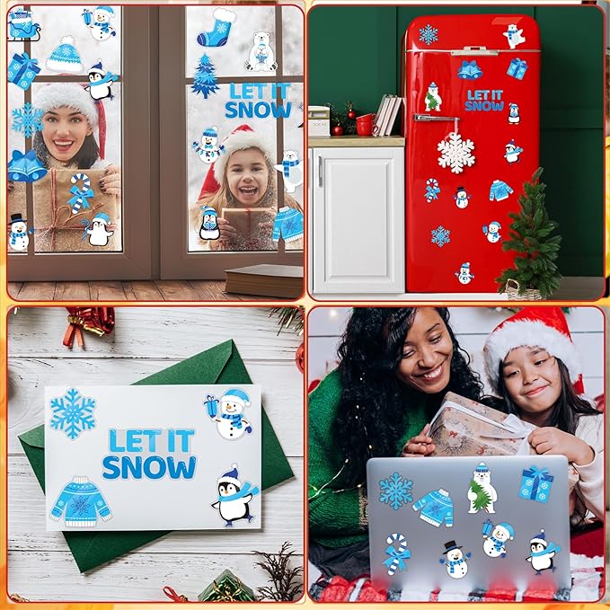 MARFOREVER 50 PCS Winter Gel Window Clings, Reusable Snowman Penguin Snowflake Thick Gel Clings Decals for Christmas Kids Gift Toddlers Classroom Xmas Party Supplies Window Glass Decoration