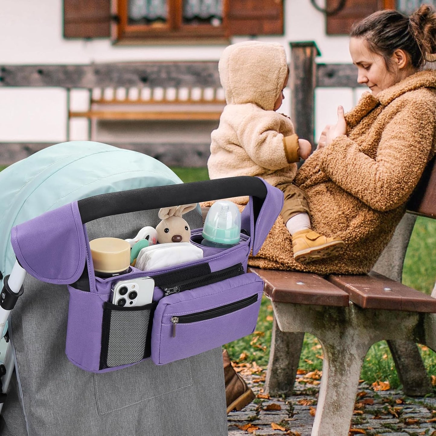 Accmor Universal Stroller Organizer with Insulated Cup Holder Detachable Phone Bag and Shoulder Strap,Stroller Bag Caddy Organizer Fits for Uppababy, Baby Jogger, Britax Strollers