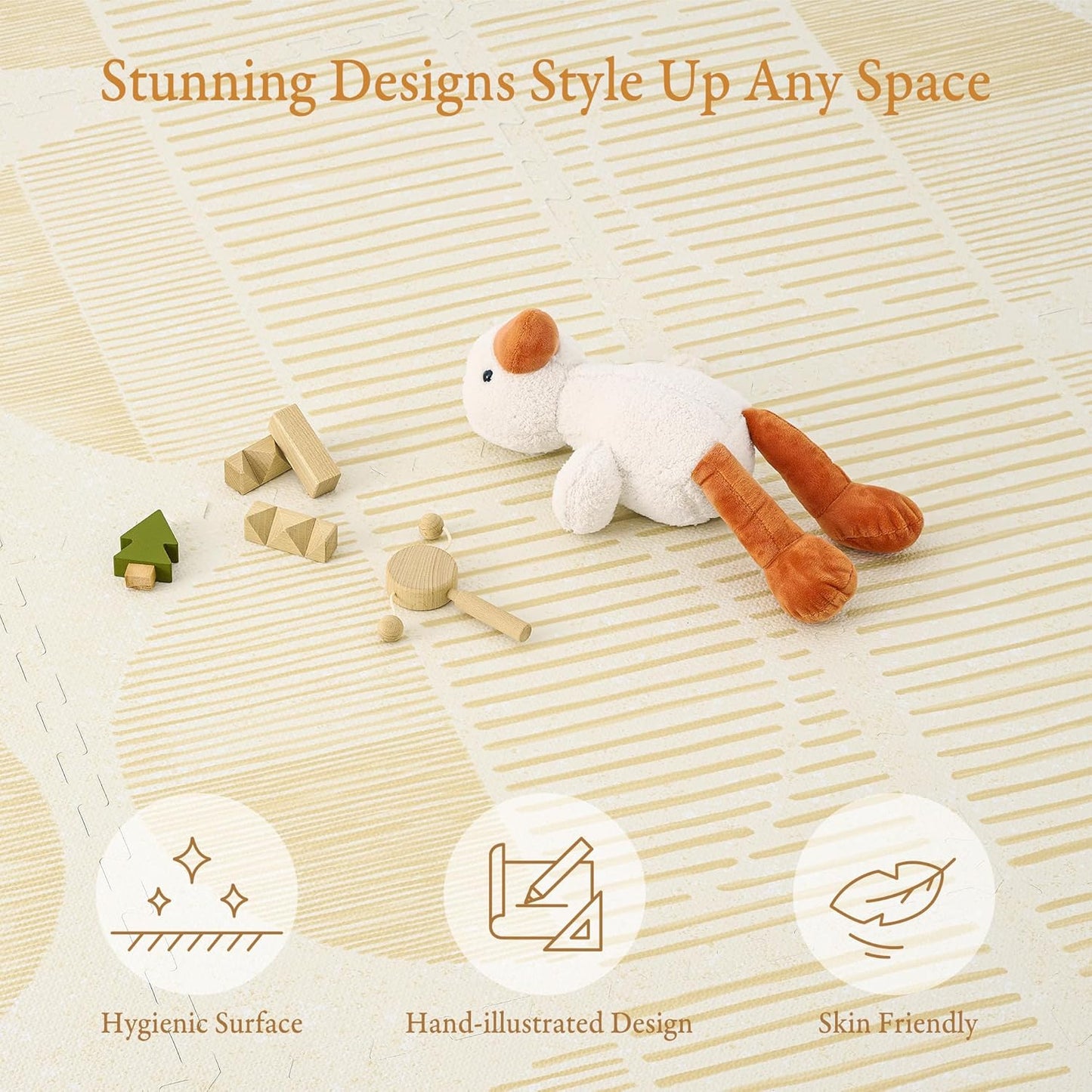 Premium Exercise & Baby Foam Play Mats - Stylish & Large Non-Toxic Odorless Floor Mat - 6 Tiles - Spacious 6ft x 4ft - Peel-Resistant Reinforced, Soft Thick, Waterproof - Ecru Linen