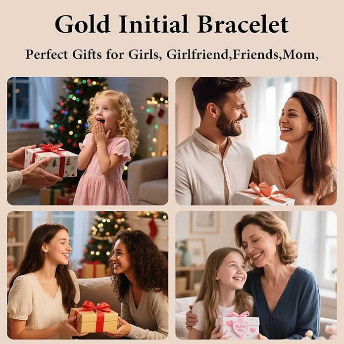 Gold Initial Bracelets for Women Girls Kids, Dainty 18K Gold Plated Cross Initial Bracelet Non Tarnish Beaded Bracelets Personalized Birthday Gifts for Women Girls Jewelry