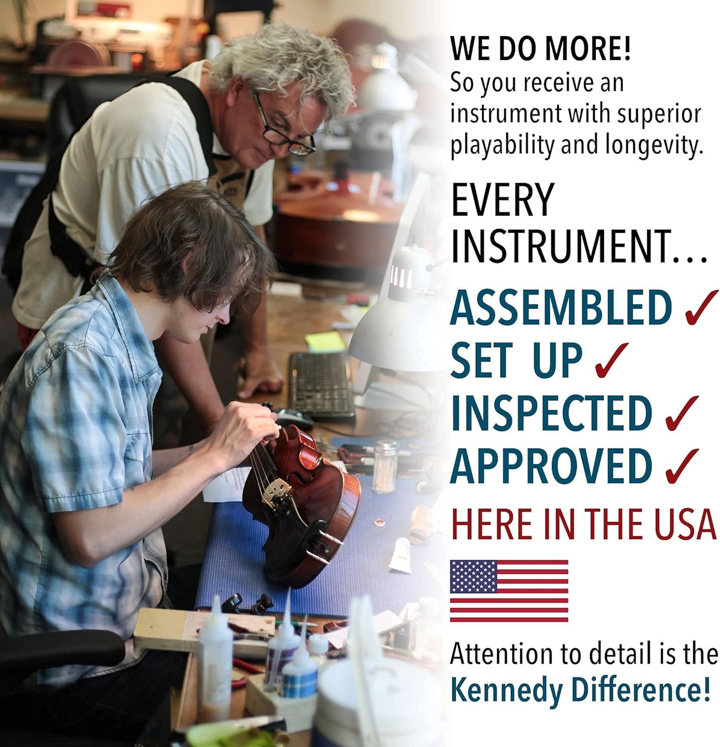 Bunnel Pupil Violin Outfit 4/4 Full Size Clearance By Kennedy Violins - Carrying Case and Accessories Included - Solid Maple Wood and Ebony Fittings RB300