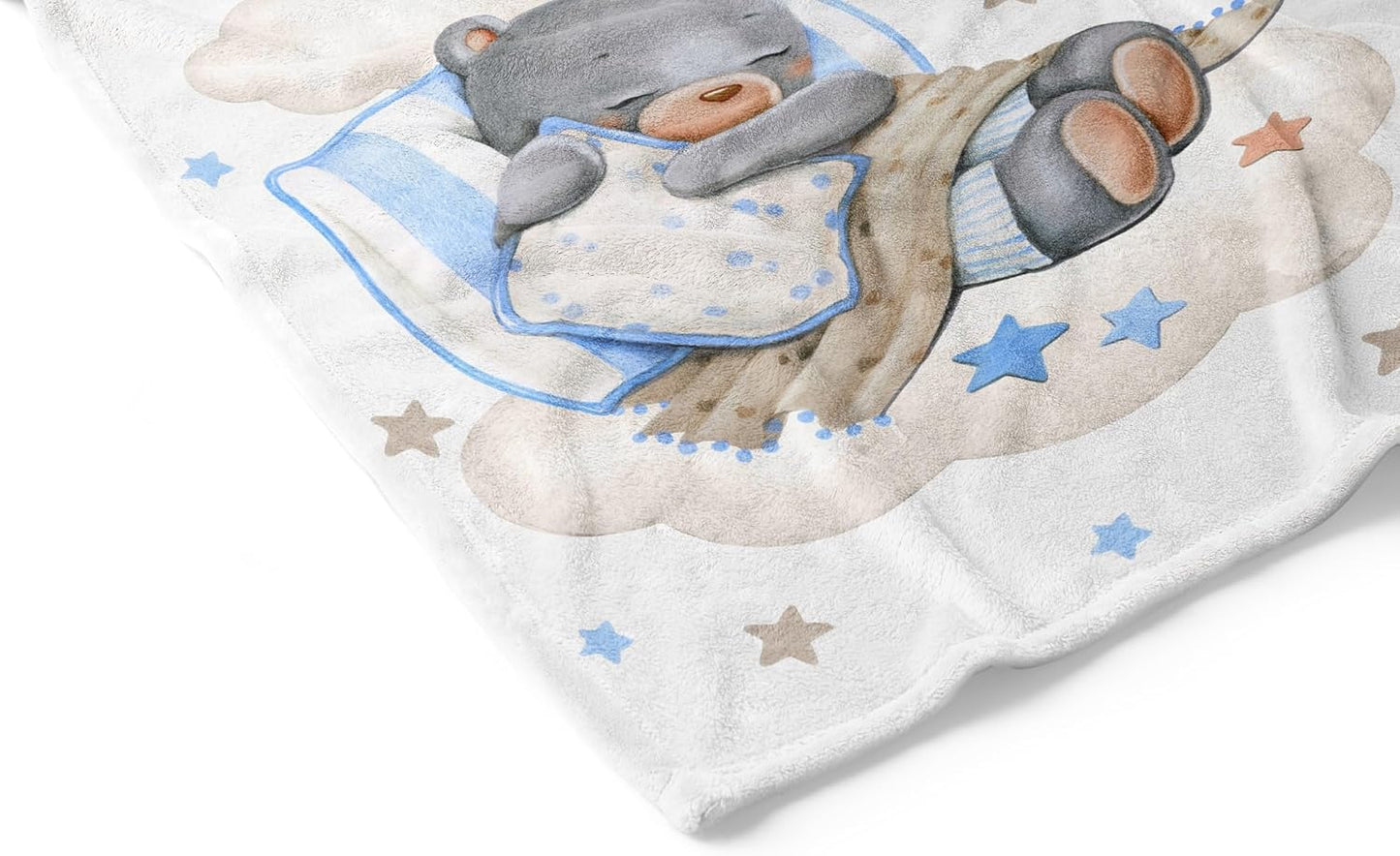 UNIQUE Little Bear Ultra Soft Fleece Baby Blanket 30x40in, Cute Sleeping Bear Baby Blanket, Boy