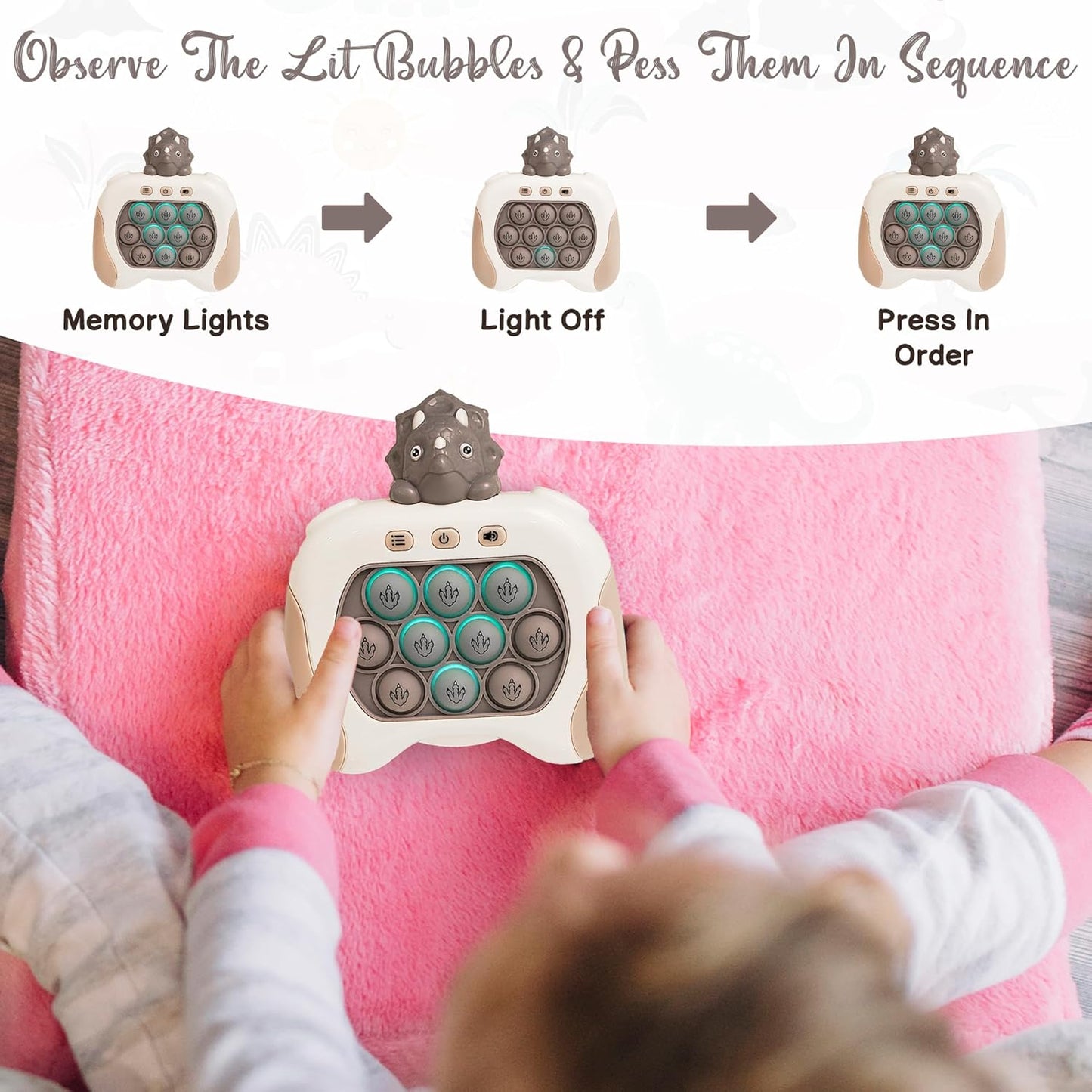 Triceratops Quick Push Pop Game It Fidget Toys Pro for Kids Adults, Handheld Game Fast Puzzle Game Machine, Push Bubble Stress Toy, Party Favors, Birthday Gifts for Boys and Girls (Triceratops)