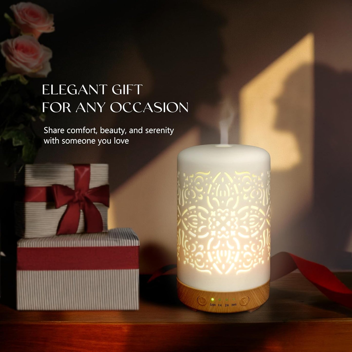 Earnest Living Essential Oil Diffuser White Ceramic Diffuser 100 ml Timers Night Lights and Auto Off Function Home Office Humidifier Aromatherapy Diffusers for Essential Oils