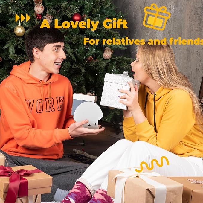 LED Squishy Animal Night Light - 2 Level Dimmable Nursery Lamp for Kids, Rechargeable Touch Lamp, Cute Dorm Decor - Perfect Baby Boys Girls Gift (Cartoon Mushroom)