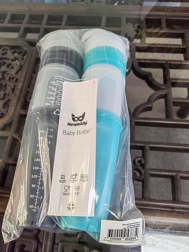 Herobility Double Anti-Colic Baby Bottles – 12 fl oz/340ml – 4-Pack – Multicolor - White, Gray, Iron Blue, Blue