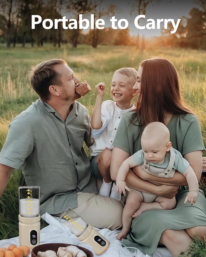 Portable Bottle Warmer,Travel Baby Bottle Heater, Rechargeable Milk Warmer with Glass Bottle for Storing Breastmilk Formula, Quick Heating 4-Level Temperature & Automatic Warm-Keeping