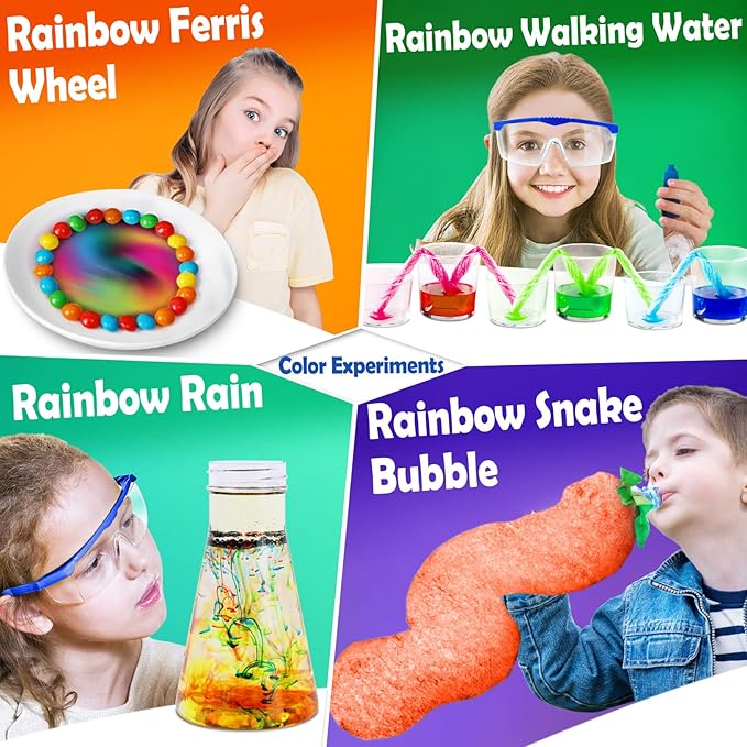 UNGLINGA 60+ Science Experiments Kits for Kids, Boys Girls Toys Gifts, Science Lab S.T.E.M Activities Educational Project with Chemistry Set, Erupting Volcano, Color