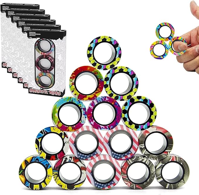 18Pcs Magnetic Rings Fidget Toys Spinner Set Halloween Party Favors,Finger Magnet Rings Endless Hours of Fun ADHD Stress Relief Fidget Spinner for Relieve Anxiety Birthday for Adults Teens Kids