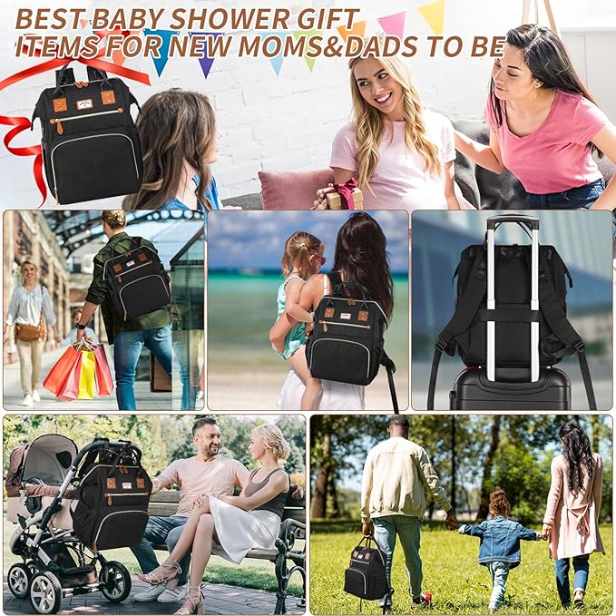 Diaper Bag Backpack:Baby Bag Large Tote Diaper bag for Boys and Girls, Men's Diaper Backpack, Women's Shoulder Mommy Bag, 2 Kids Nappy bag for mom and dad Black