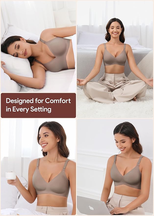 Maternity Nursing Bras Wireless Seamless Ultra-Soft Comfort for Breastfeeding Pregnancy Easy One-Handed Access Sleep Bra