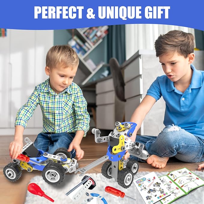 10 in 1 Electric Stem Toys for 5 6 7 8 9+ Year Old Boys Toy Building Blocks Set Stem Kit Kid Age 4-8 5-7 8-10 Educational Creative Game Construction Activities Robot Excavator Birthday Gift Idea