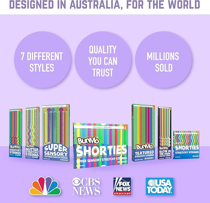 BUNMO Stretchy Strings - Sensory Toys - Stimulating & Addictive Toys for Kids - Fidget Toy - Hours of Fun for Kids - Non-Mouthable Toy 3+ - Mini Sensory 10 Pack