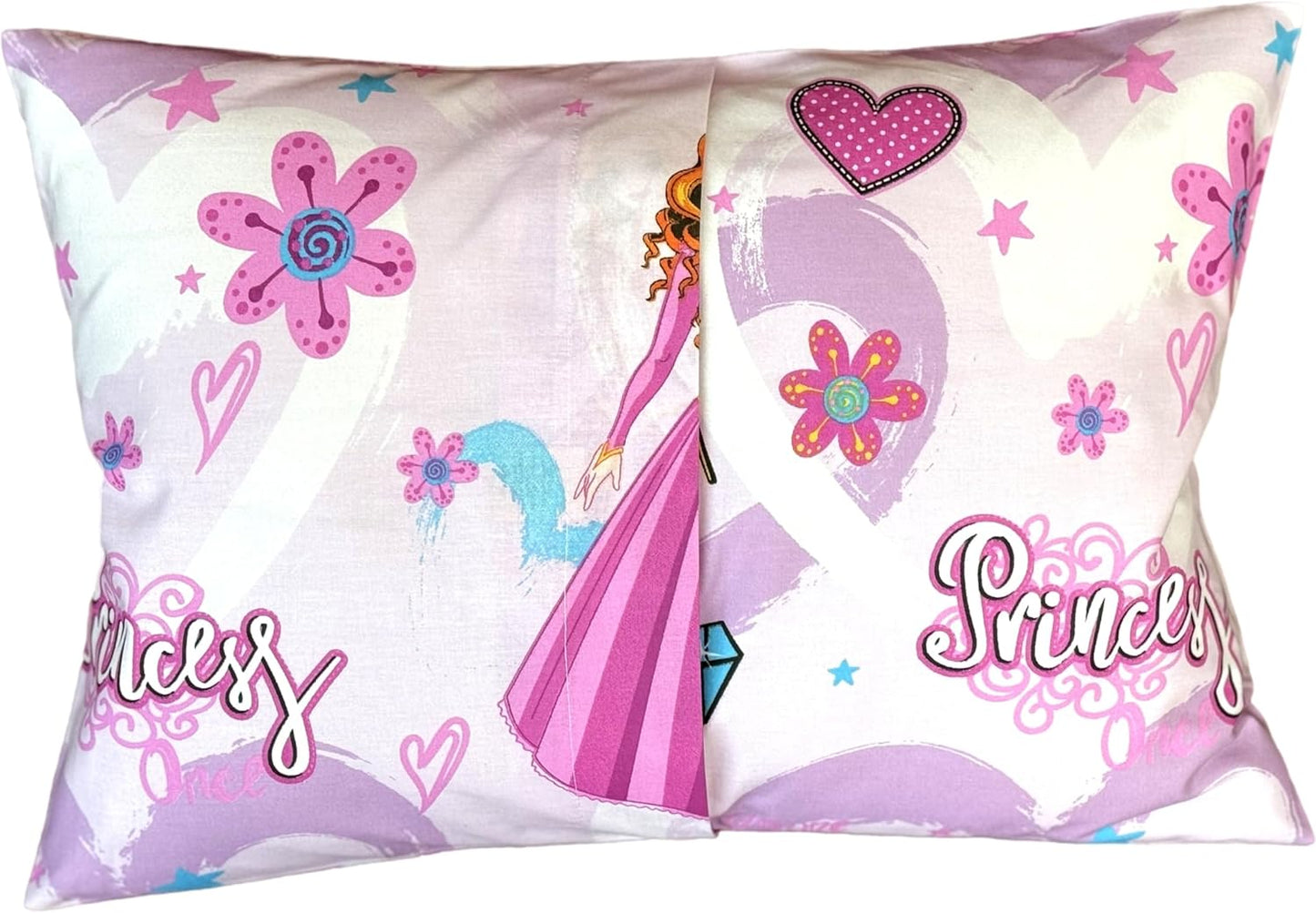 Travel Toddler Pillowcase 13 x 18 - Cotton Toddler Pillow Case Princess Pillows for Girls, Baby Pink Toddler Pillowcase - Princess with Diamonds
