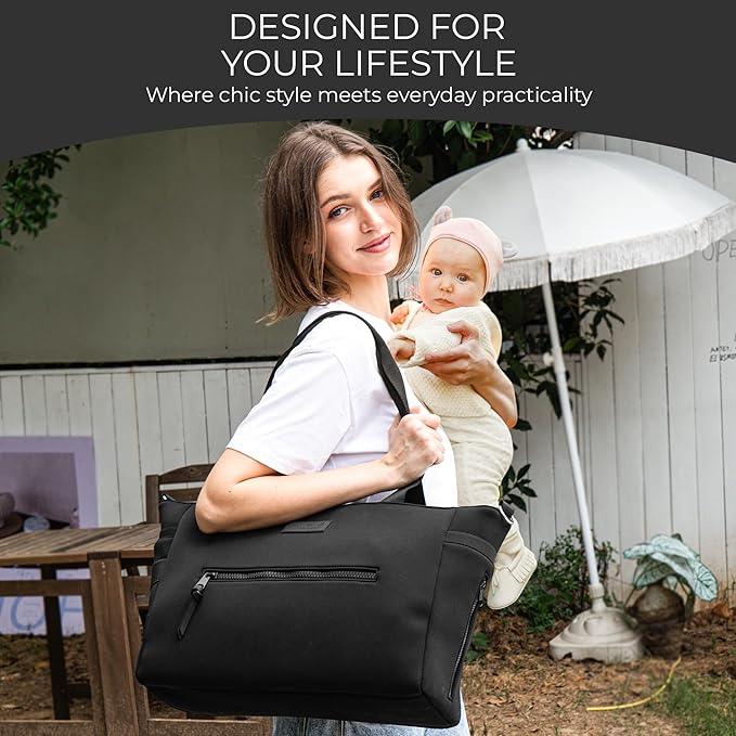 A + S Luxxe Diaper Bag Tote – Stylish, Large Baby Bag with Stroller Straps, Insulated Pockets, Changing Mat & Waterproof