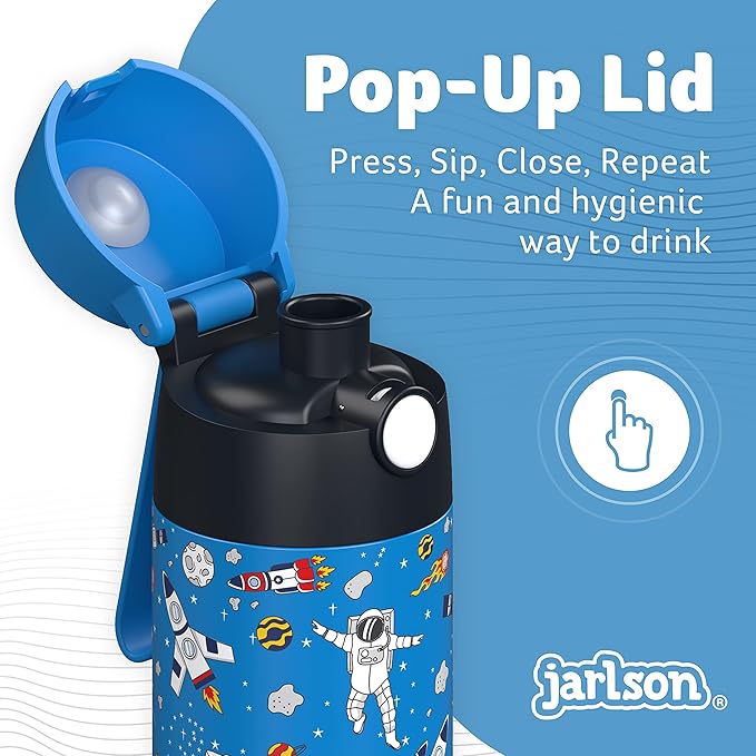 Jarlson® Mali Children's Water Bottle, Thermal Stainless Steel Water Bottle, BPA-Free, Leak-Proof, Children's Bottle with Chug Lid, Bottle for School, Nursery (Space, 350 ml)