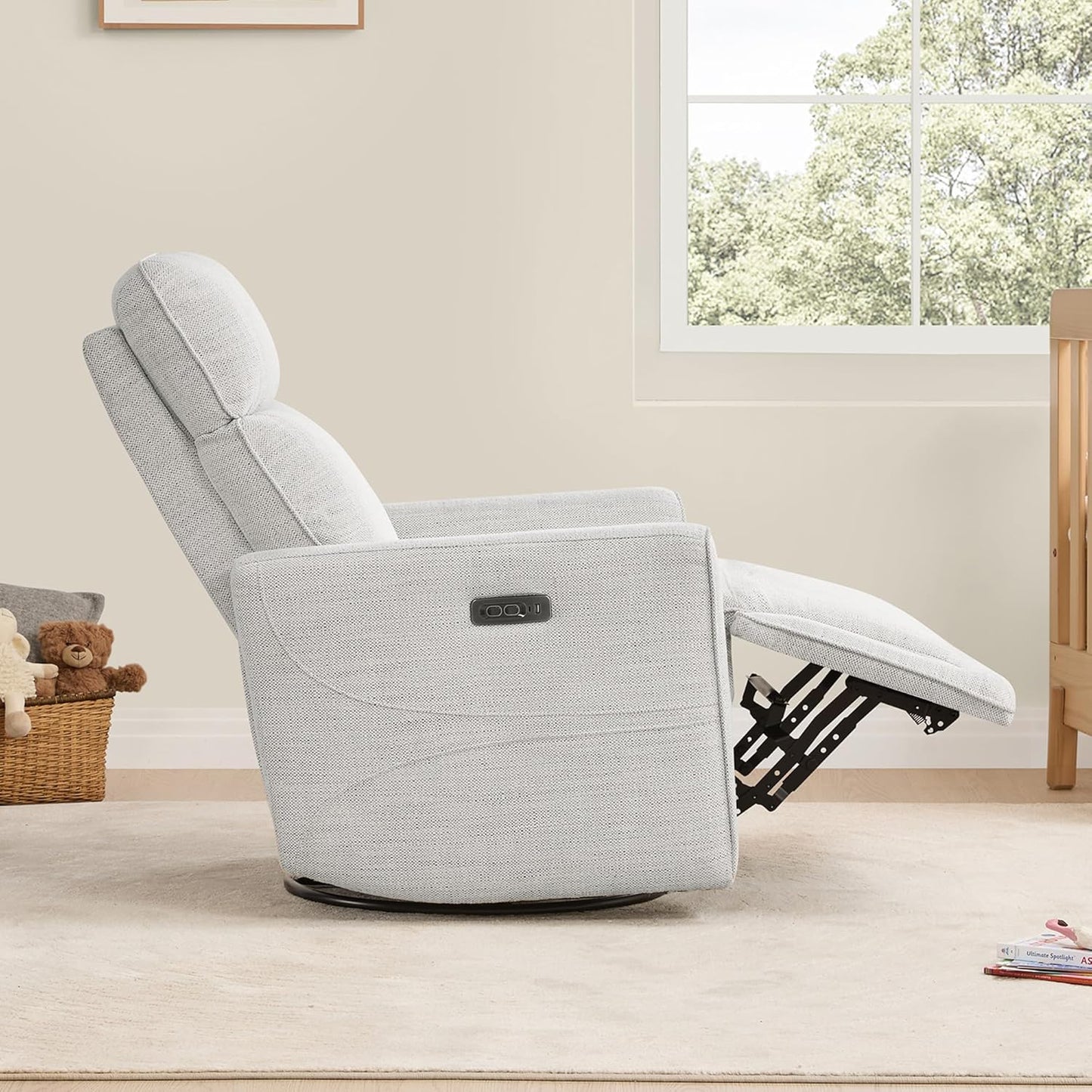 CHITA Electronic Power Recliner Chair Swivel Glider, FSC Certified Modern Nursery Rocking Chair with USB and Type-C Ports, Ivory