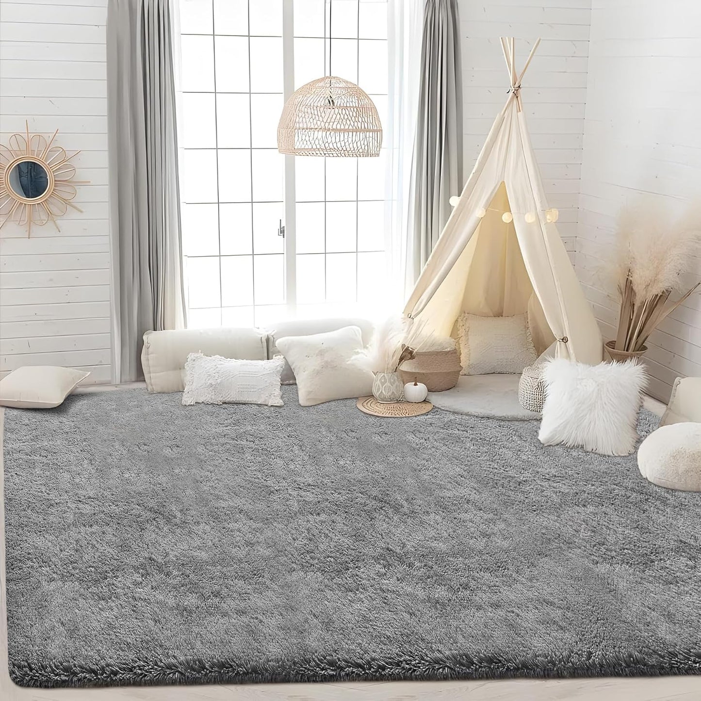 4x6 Area Rug for Living Room: Fluffy Shag Soft Washable Rugs Fuzzy Plush Indoor Carpet for Bedroom Nursery Playroom Dorm Kids Girls Boys Room (Grey, 4'x6')