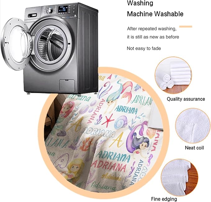 Personalized Baby Blanket for Girls Boys Kids Mermaid Custom Baby Blanket with Name Throw Birthday Gift for Toddlers Infants Shower Newborns Nursery Stroller Crib Bed Decor