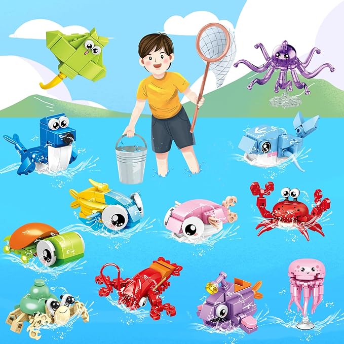 12 Packs 12-in-1 Fun Marine Animals, Including Various Shapes Such as Sharks, Crabs, Octopuses, Turtles, etc. Birthday Party Favors for KidsIdeas for Boys and Girls Ages 6-12.