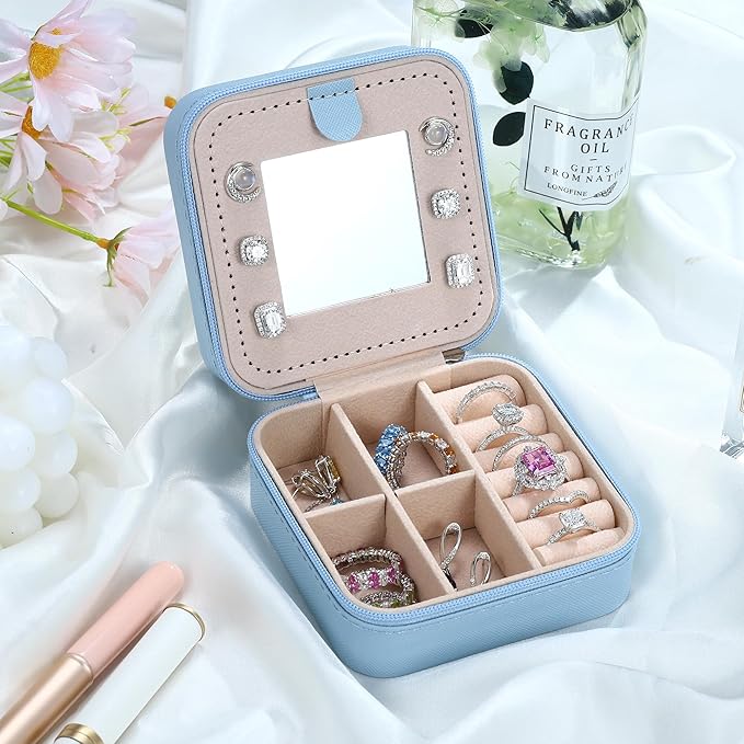 Parima Travel Jewelry Box for Girls Women, Jewelry Organizer Box | Personalized Jewelry Boxes for Women Girls Jewelry Box | Necklace Earrings Ring Box - Letter J, Sky Blue