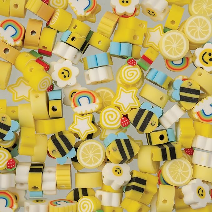 120pcs John Bead 9mm Assorted Yellow Polymer Clay Craft Beads for Jewelry Bracelet Making