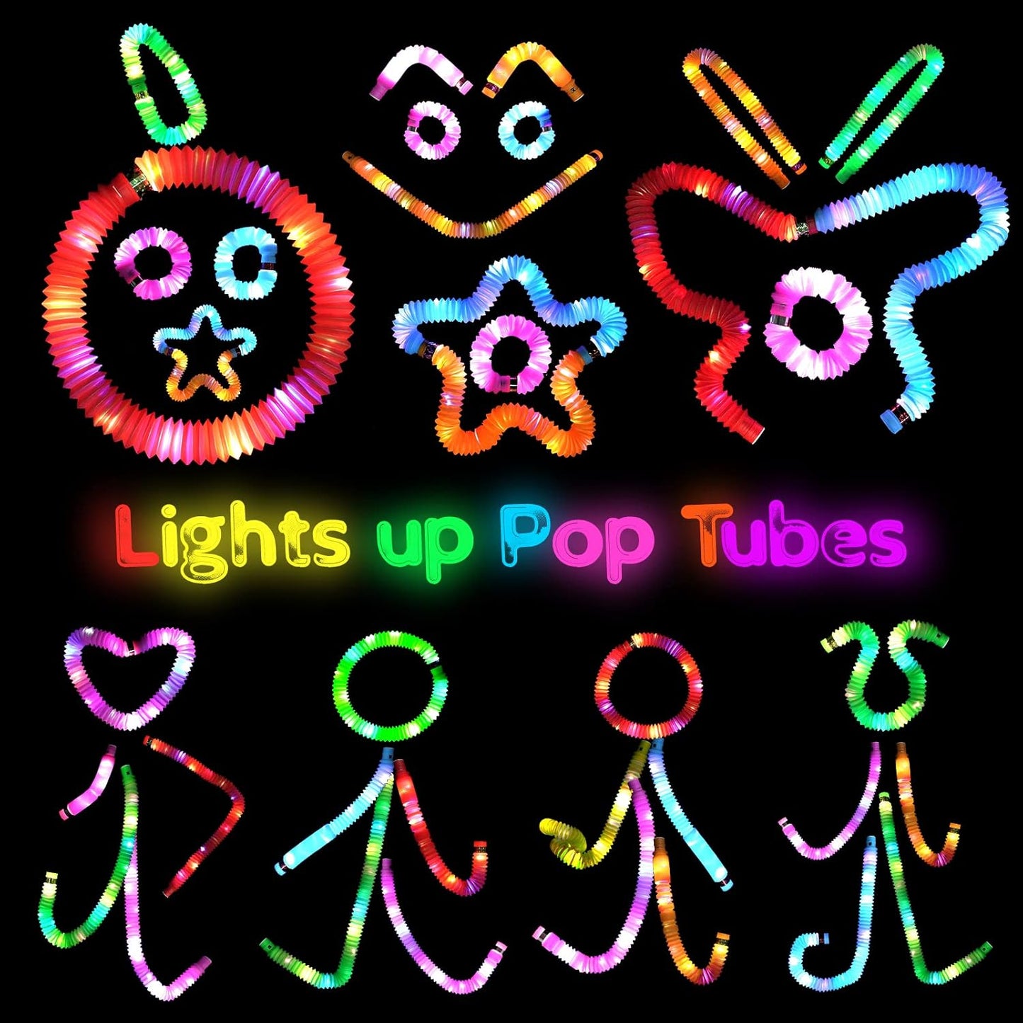 LED Light Up Pop Tubes Fidget Toys for Kids Sensory Toys, 6 Pack LED Pop Fidget Tubes Glow in The Dark Party Favors Supplies Toddler Sensory Toys Stocking Stuffers Return Gifts Prize