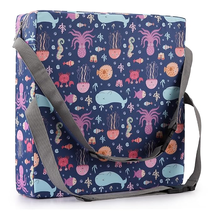 Zicac Portable Toddler Booster Seat for Dining Table, Safer Non-Slip Kids Booster Seat with Double Adjustable Straps, Washable Detachable Strong Support Increasing Cushion for Child (Purple Octopus)