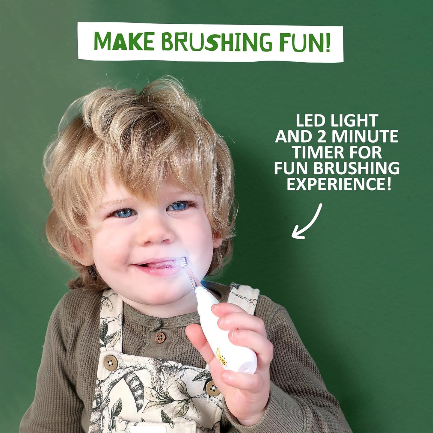 Jack N' Jill Kids Tickle Tooth Sonic Electric Toothbrush and Replacement Head, LED Brush Head with Light Timer and 30 Second Pulse Reminder, Extra Soft Bristles Suitable from 0-6 Years