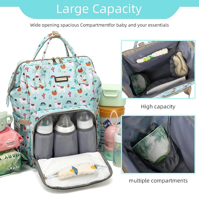 Diaper Bag Backpack, Diaper Bags for Baby Girls Boys, Baby Bags for Moms Dads, Nappy Changing Bag with Insulated Pockets,Multi-functional Waterproof Backpack with Stroller straps-Green