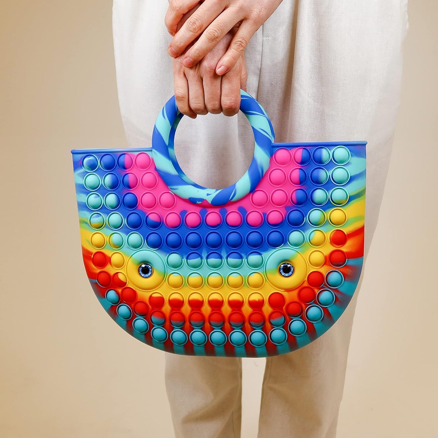 BABANA Fidget Purse for Girls - Bubble Push Pop Bag with Crazy Eyes, Silicone Fidget Handbag Toy for Kids | Birthday, Easter